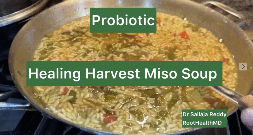 Healing vegetable soup with sprouts and miso